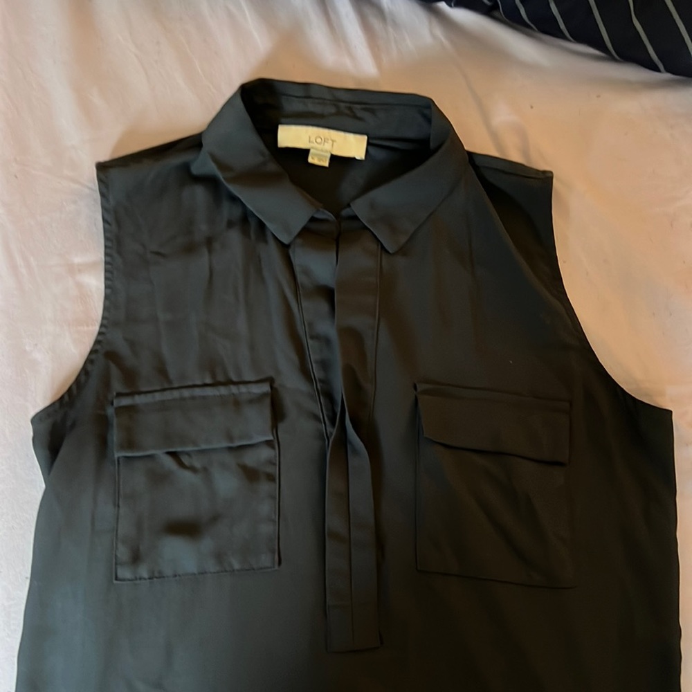 Mixed media sleeveless camp shirt